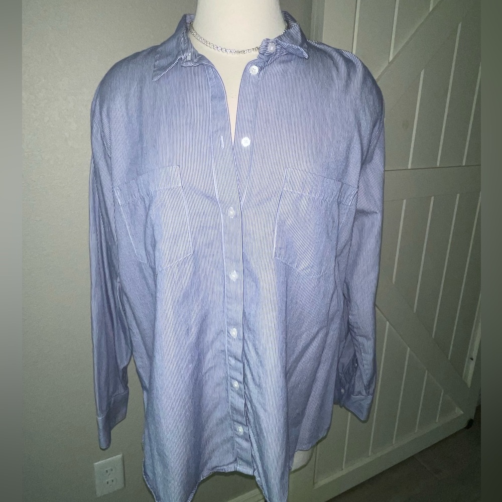 Madewell Oversized Blue Pinstripe Button-Down Shirt